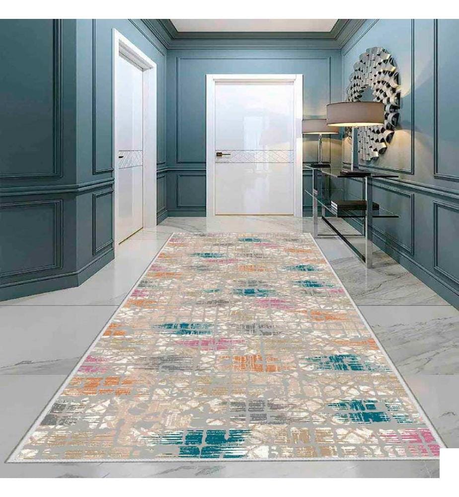 Tapis, crème, orange, vert, gris, 100 % polyester, 80 x 100 cm