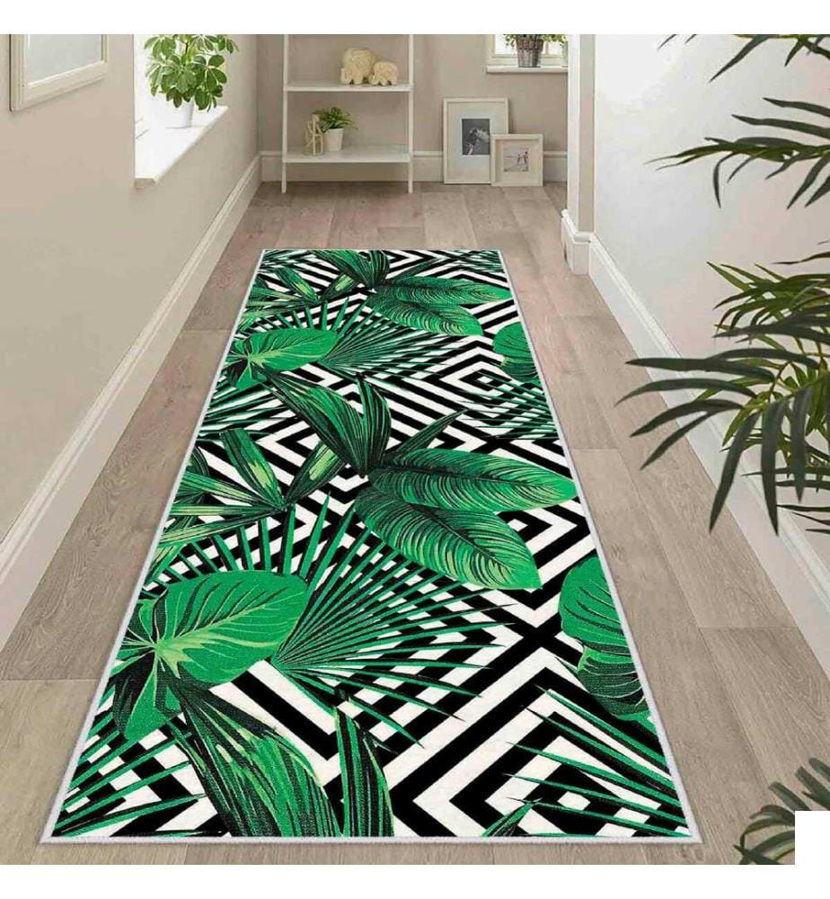 Tapis, blanc, vert, noir, 100% polyester, 50 x 80 cm