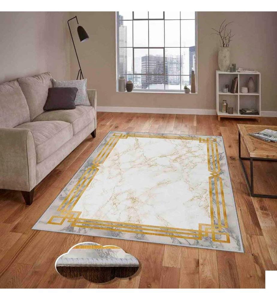 Tapis, crème, or, gris, 100% polyester, 50 x 80 cm