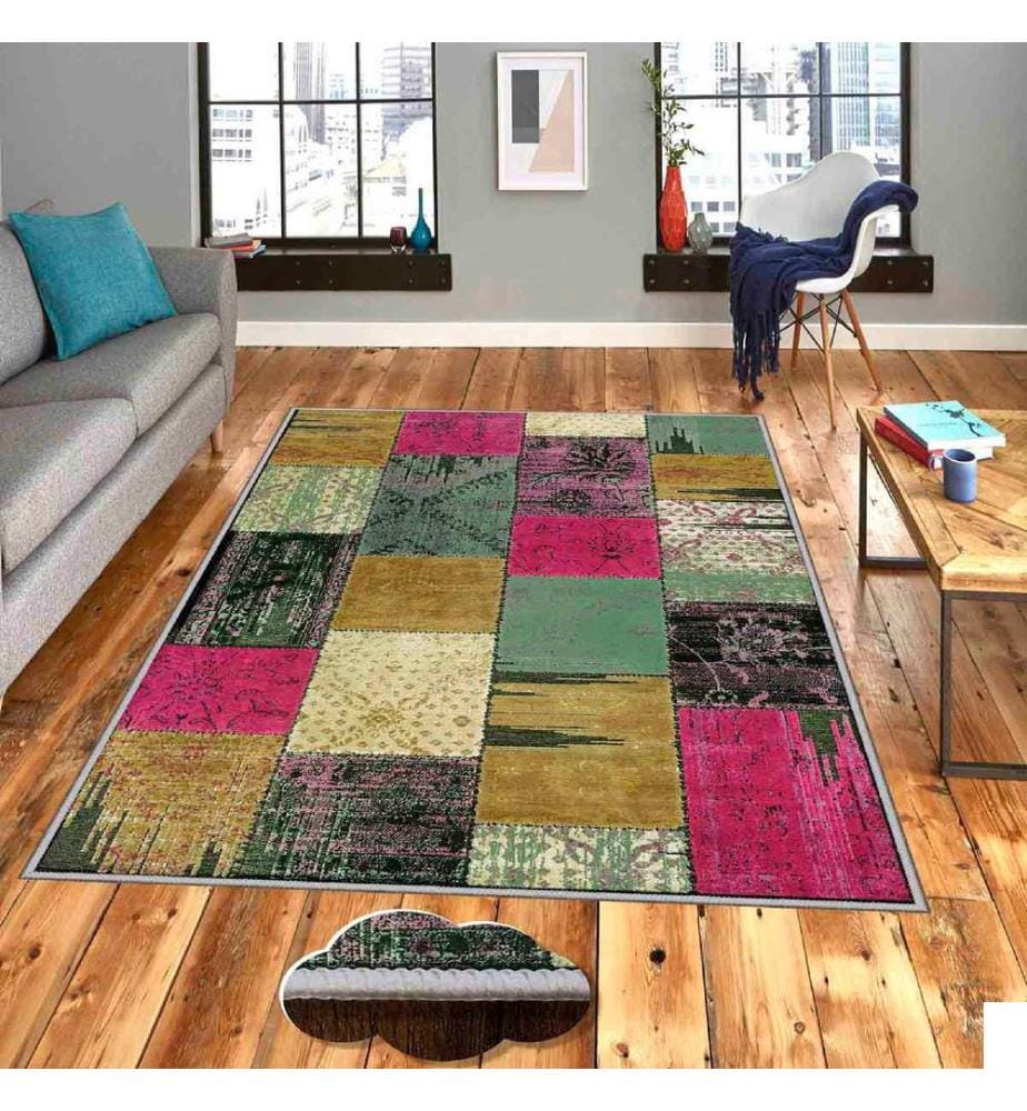 Tapis, vert, beige, fuchsia, vert, noir, 100% polyester, 50 x 80 cm