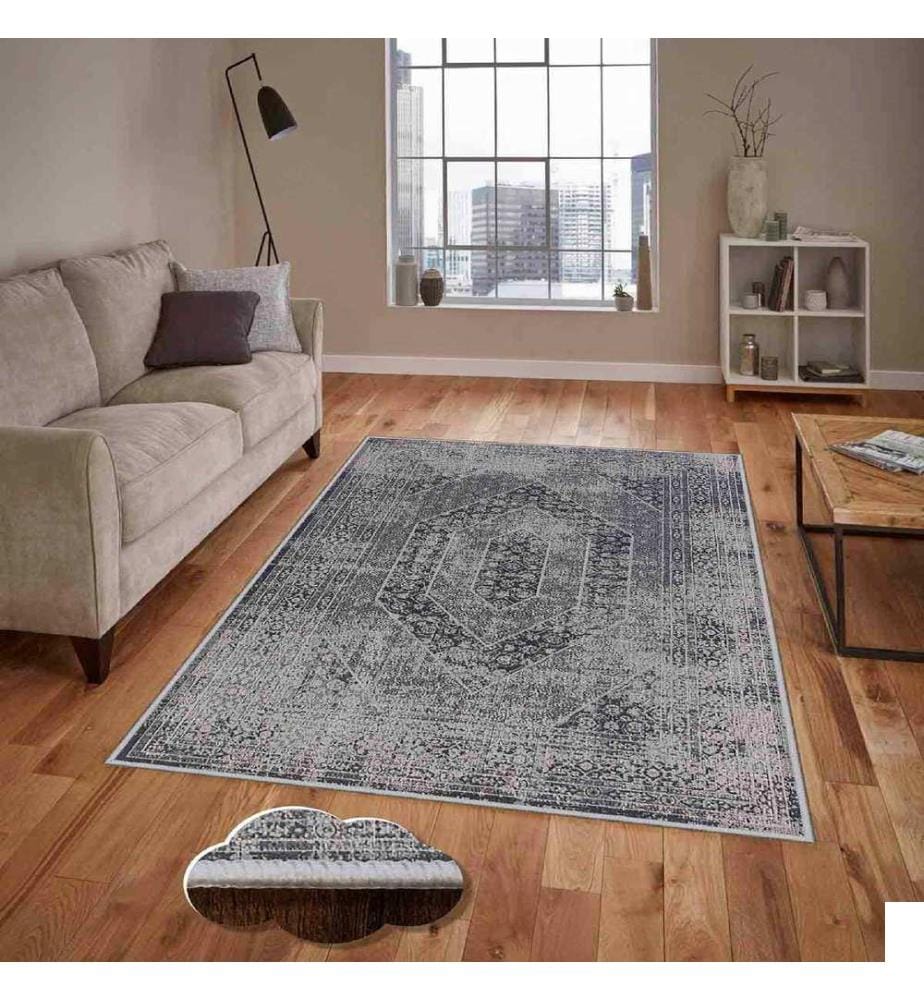 Tapis, gris, noir, 100% polyester, 50 x 80 cm