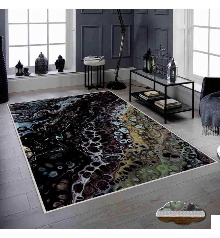 Tapis, blanc, jaune, bleu, vert, vert, noir, 100% polyester, 40 x 60 cm