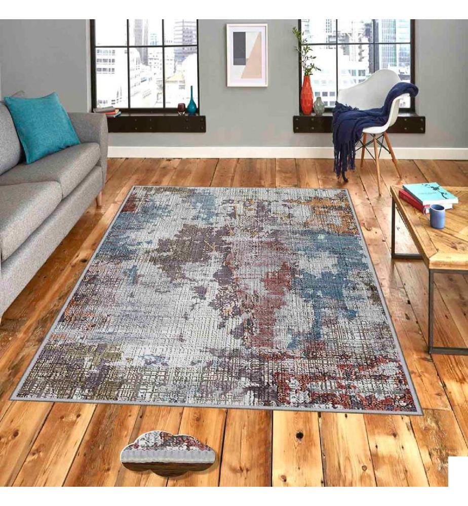 Tapis, blanc, carrelage rouge, bleu, orange, brun, 100% polyester, 80 x 50 cm