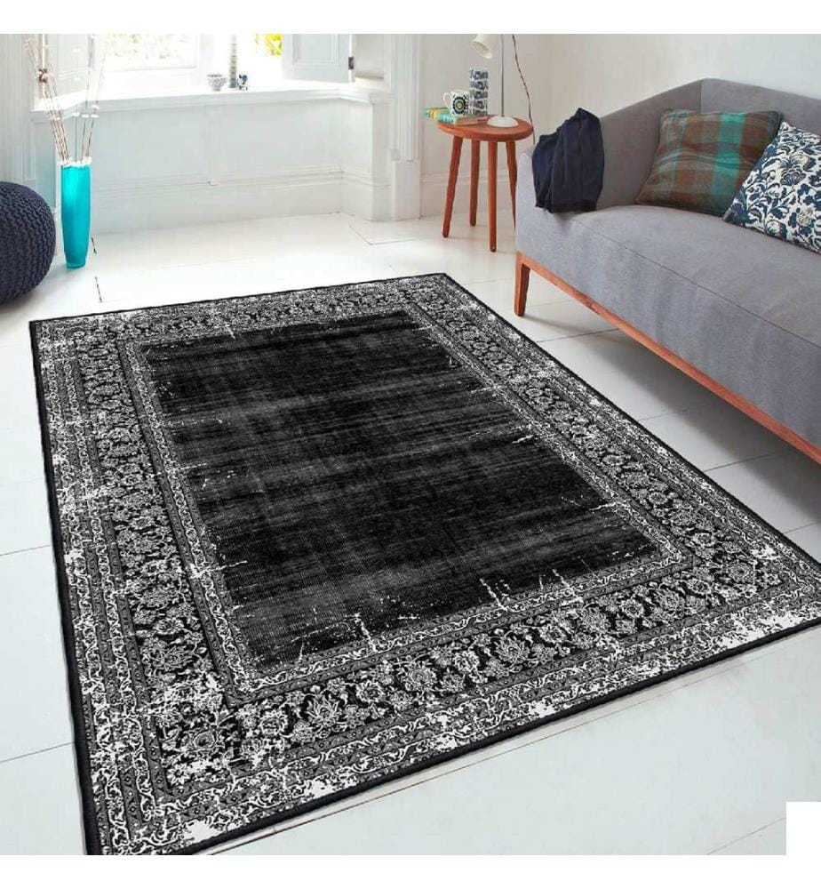 Tapis, blanc, gris, noir, 100% coton, 80 x 50 cm