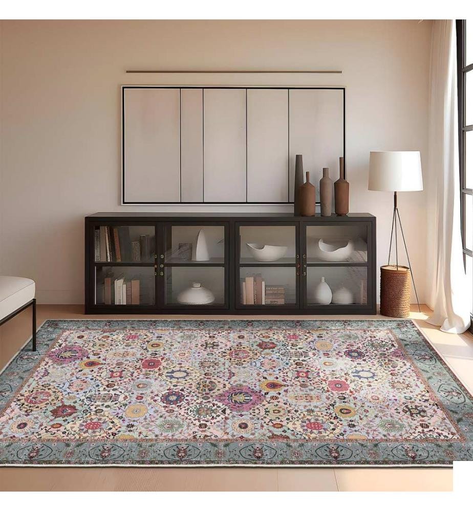 Tapis, crème, rouge, orange, bleu, vert, 100% coton, 60 x 100 cm