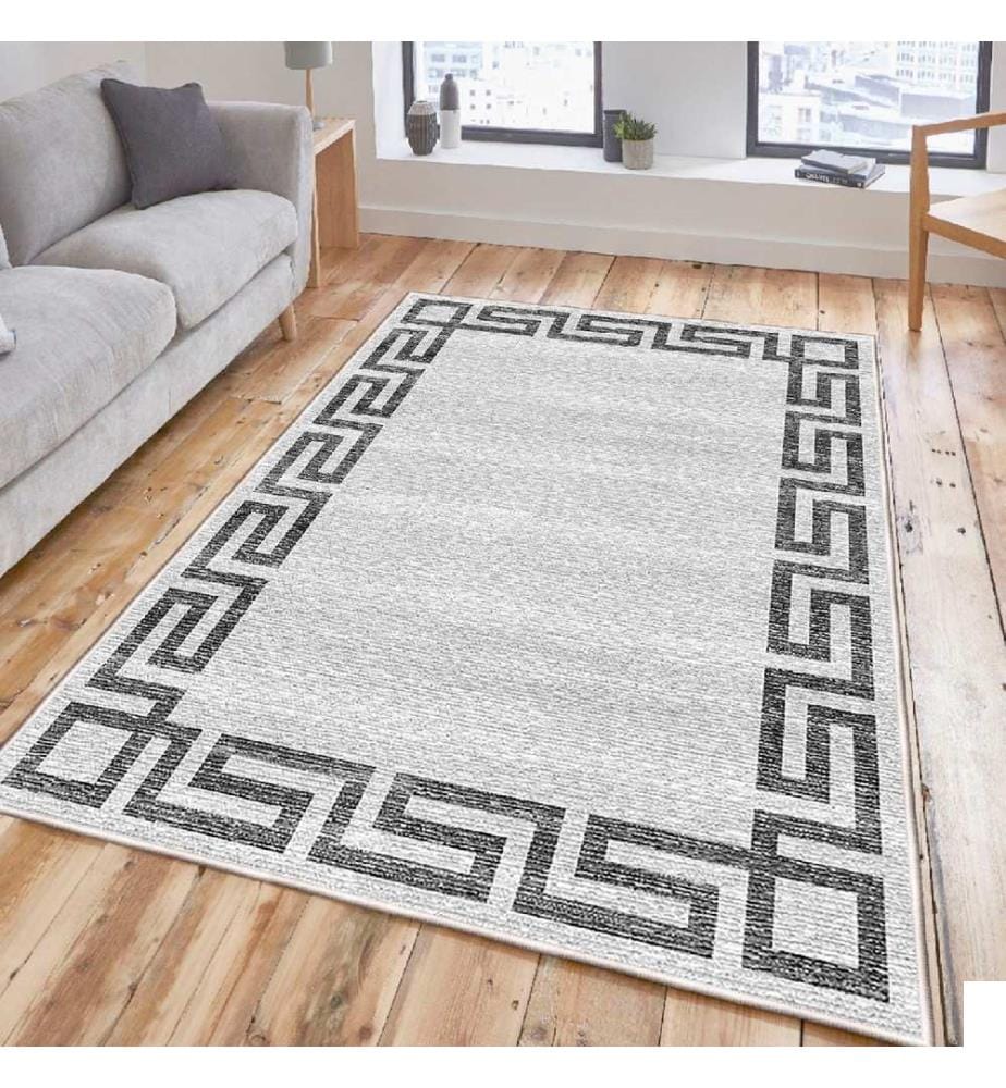 Tapis, crème, gris, noir, 100% coton, 80 x 50 cm