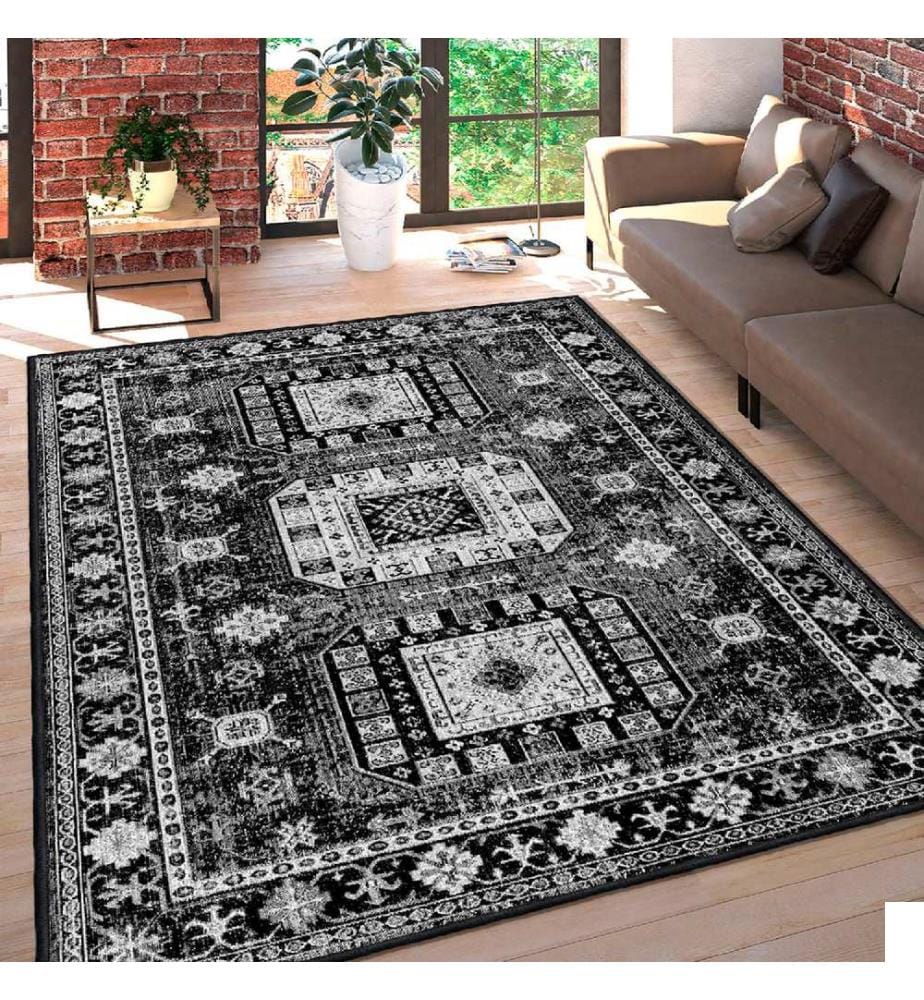 Tapis, blanc, gris, noir, 100% coton, 60 x 100 cm