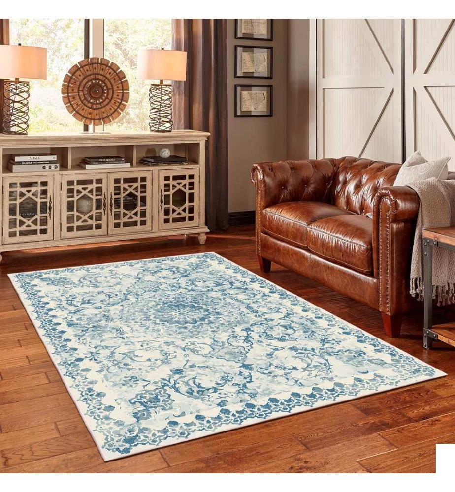 Tapis, bleu, 70% coton / 30% chenille, 80 x 50 cm