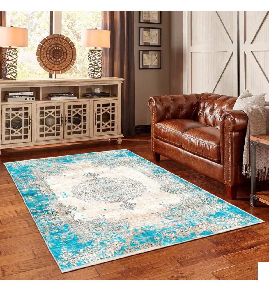 Tapis, bleu, 70% coton / 30% chenille, 80 x 50 cm