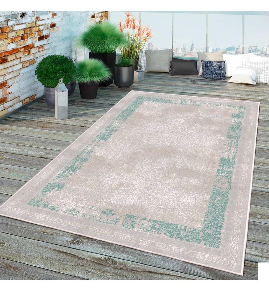 Tapis, gris, vert, 70% coton / 30% chenille, 80 x 50 cm