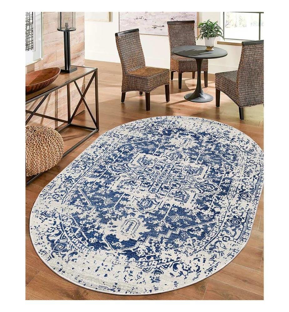 Tapis, bleu, 70% coton / 30% chenille, 80 x 50 cm