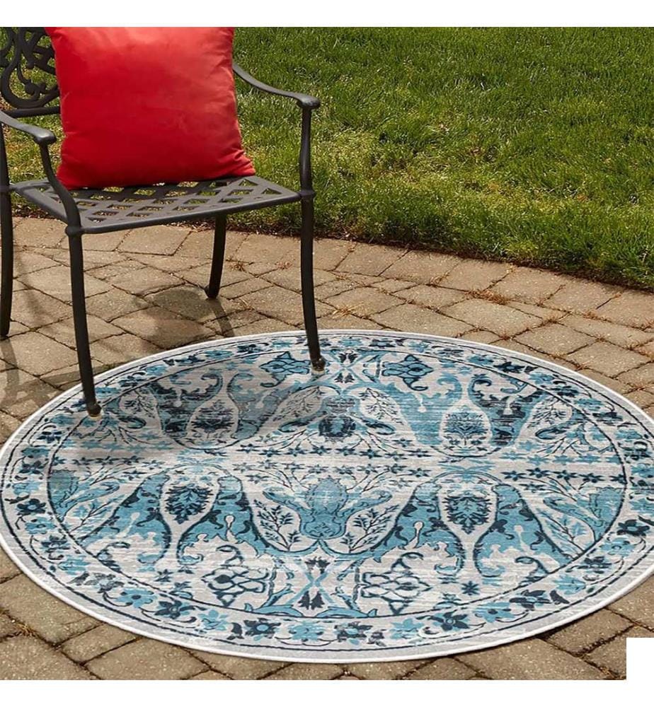 Tapis, bleu, 70% coton / 30% chenille, diamètre : 60 cm