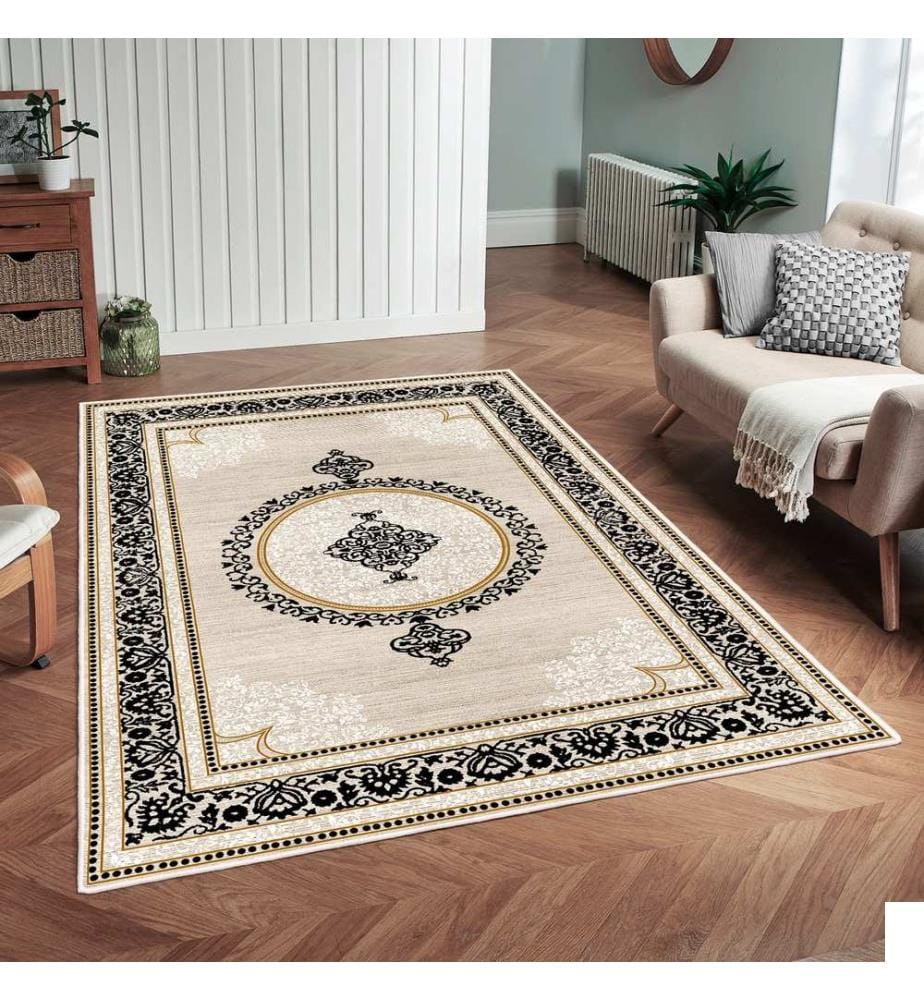 Tapis, crème, noir, 70% coton / 30% chenille, 80 x 50 cm