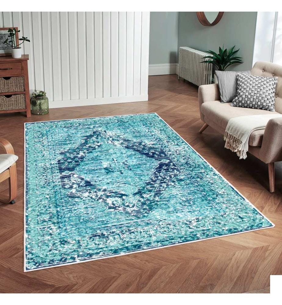 Tapis, bleu, 70% coton / 30% chenille, 80 x 50 cm