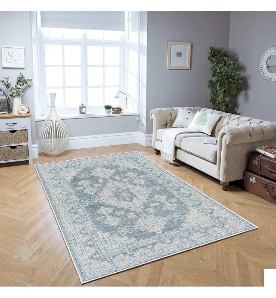 Tapis, bleu, 70% coton / 30% chenille, 80 x 50 cm