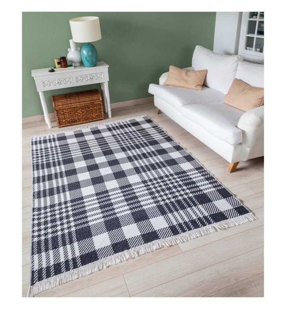 Tapis, blanc, noir, 100% coton, 60 x 100 cm