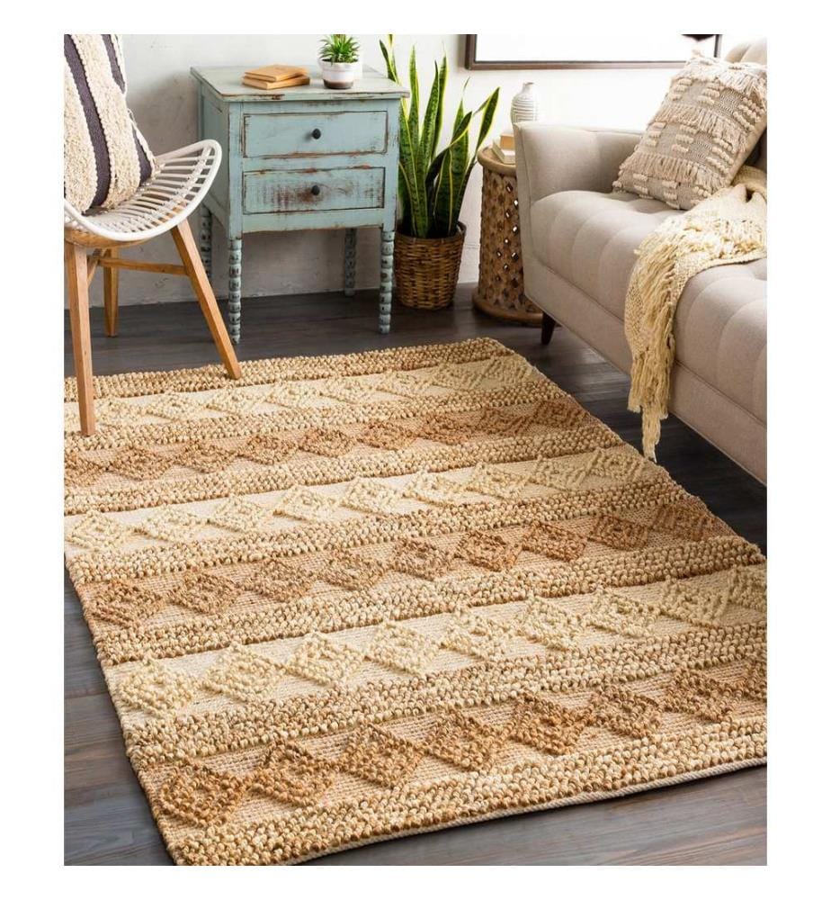 Tapis, beige, camel, 100% jute, 90 x 150 cm