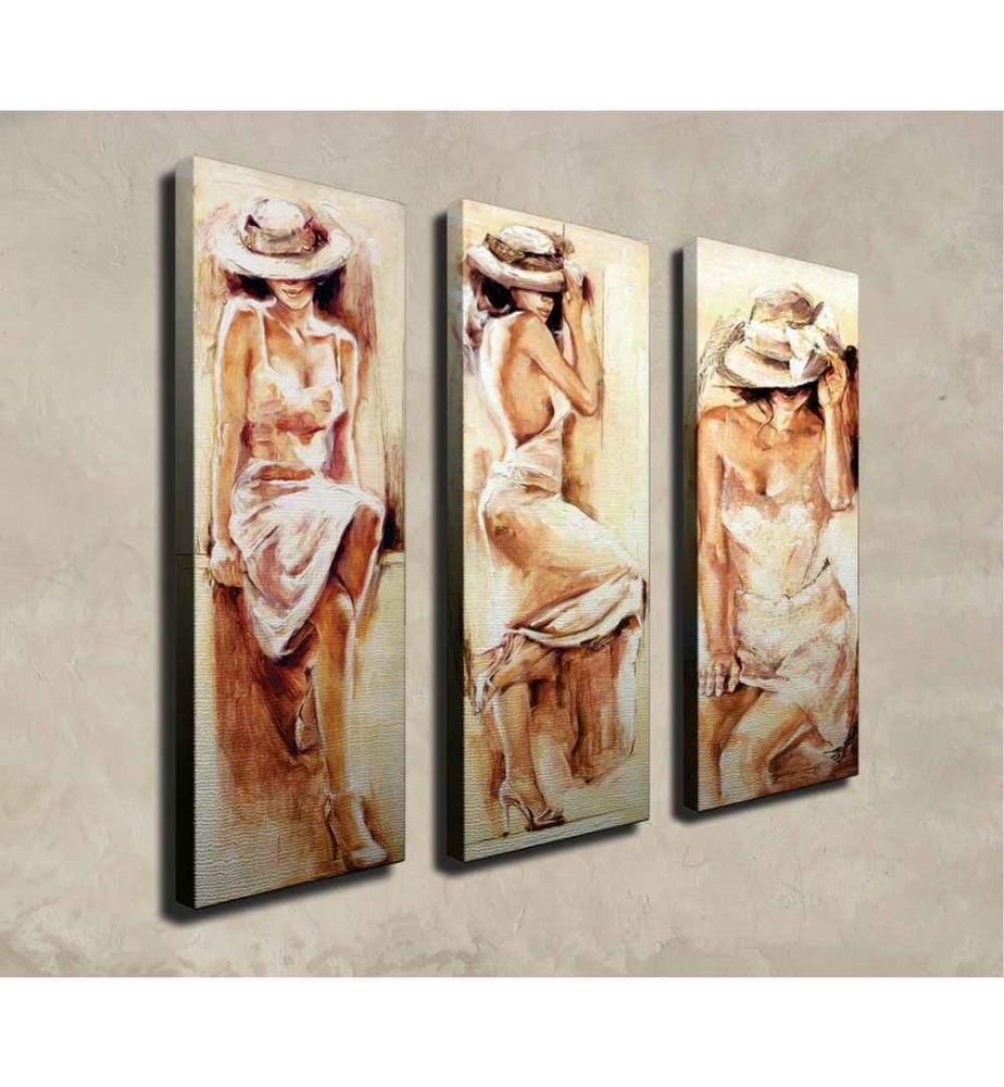 Peinture décorative sur toile, 3 pièces, multicolore, toile, cadre en bois