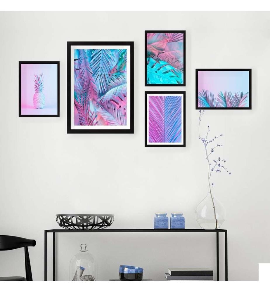 Tableau décoratif encadré, 5 pièces, multicolore, MDF, cadre en plastique