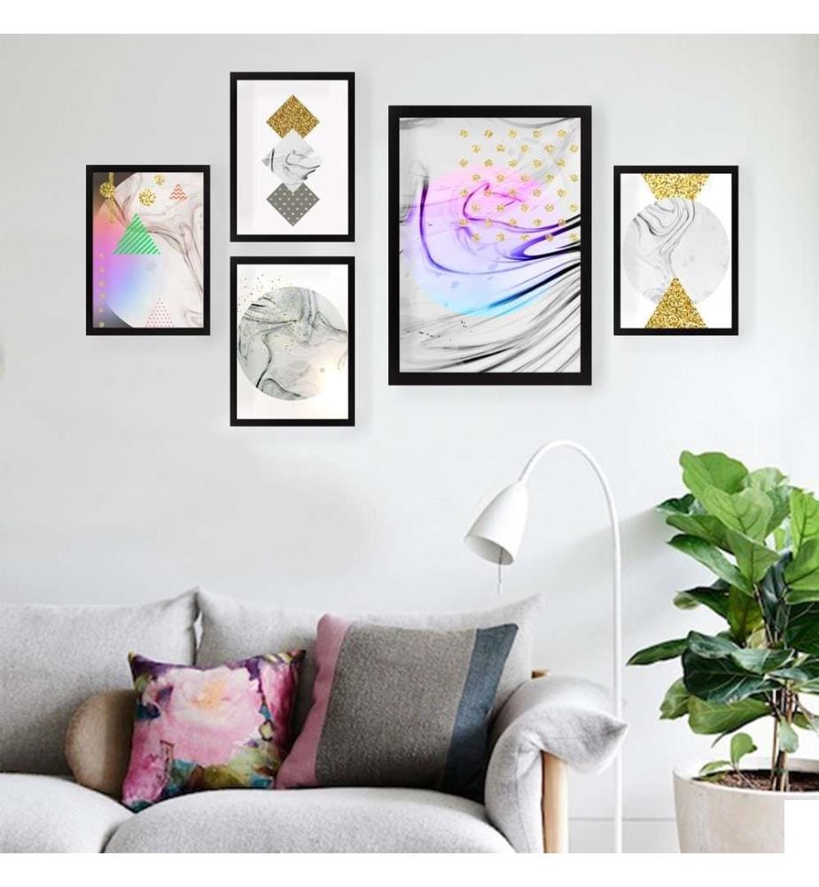 Tableau décoratif encadré, 5 pièces, multicolore, MDF, cadre en plastique