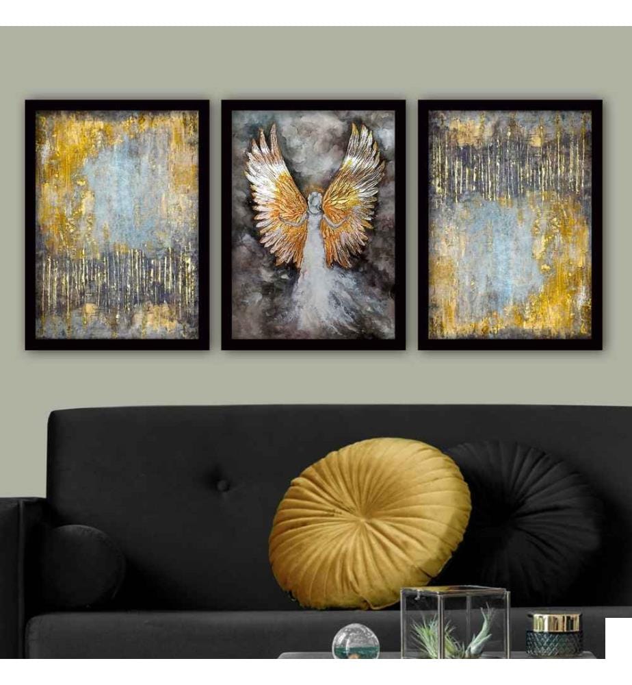 Tableau décoratif encadré, 3 pièces, multicolore, MDF, cadre en plastique