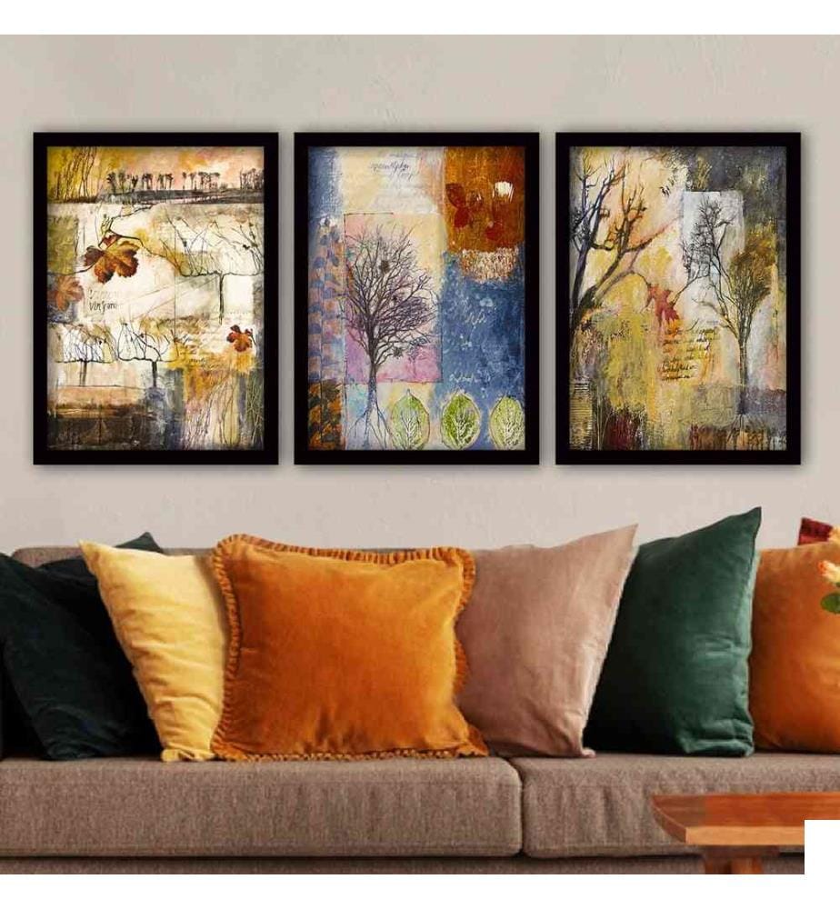 Tableau décoratif encadré, 3 pièces, multicolore, MDF, cadre en plastique