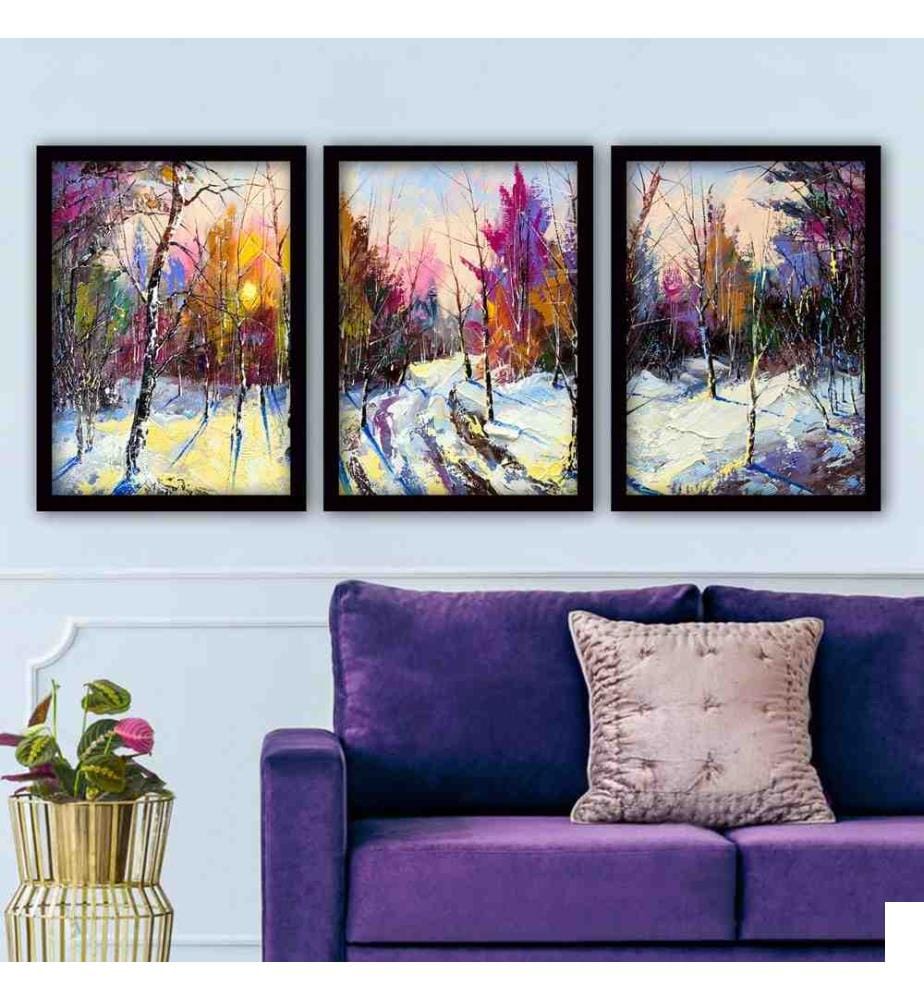 Tableau décoratif encadré, 3 pièces, multicolore, MDF, cadre en plastique