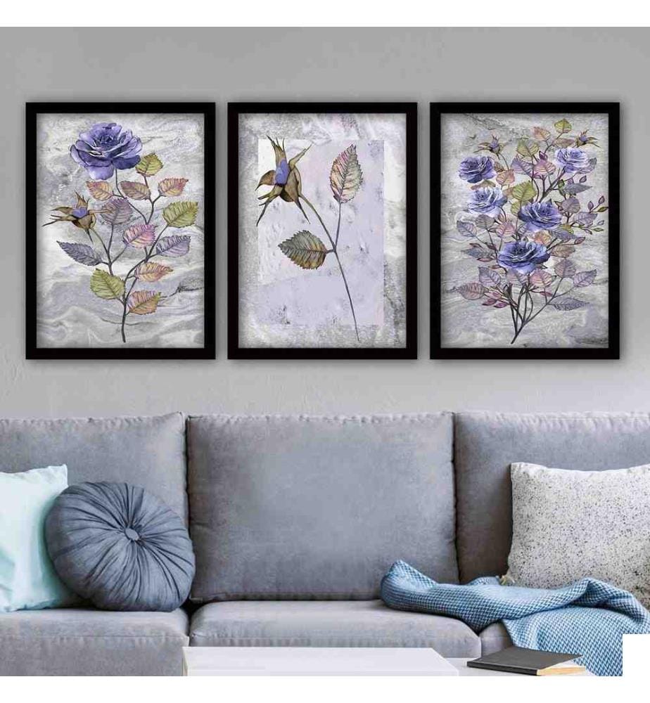 Tableau décoratif encadré, 3 pièces, multicolore, MDF, cadre en plastique