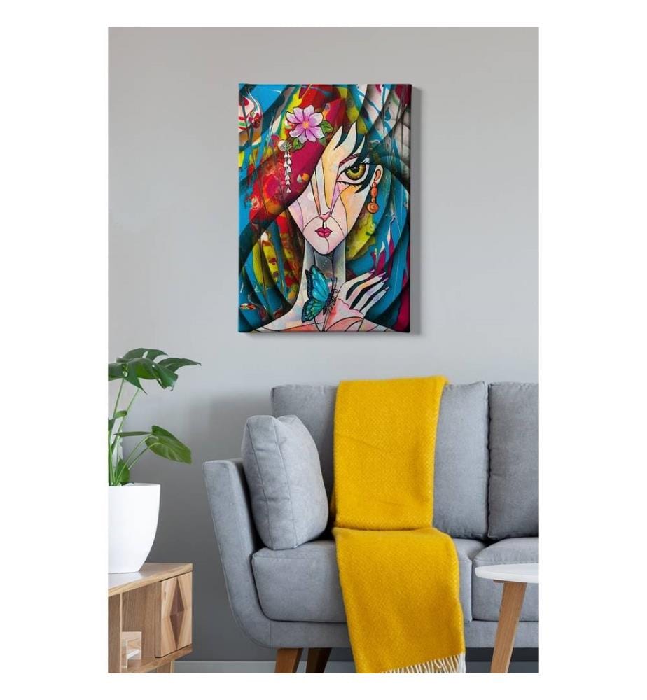 Peinture décorative sur toile, multicolore, toile, cadre en bois