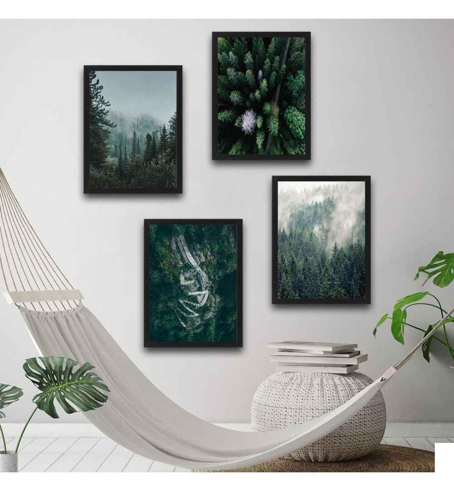 Peinture décorative encadrée, 4 pièces, multicolore, cadre en carton stratifié, peinture sur papier