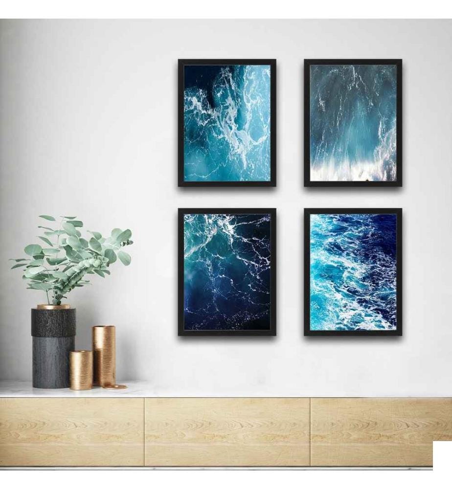 Peinture décorative encadrée, 4 pièces, multicolore, cadre en carton stratifié, peinture sur papier