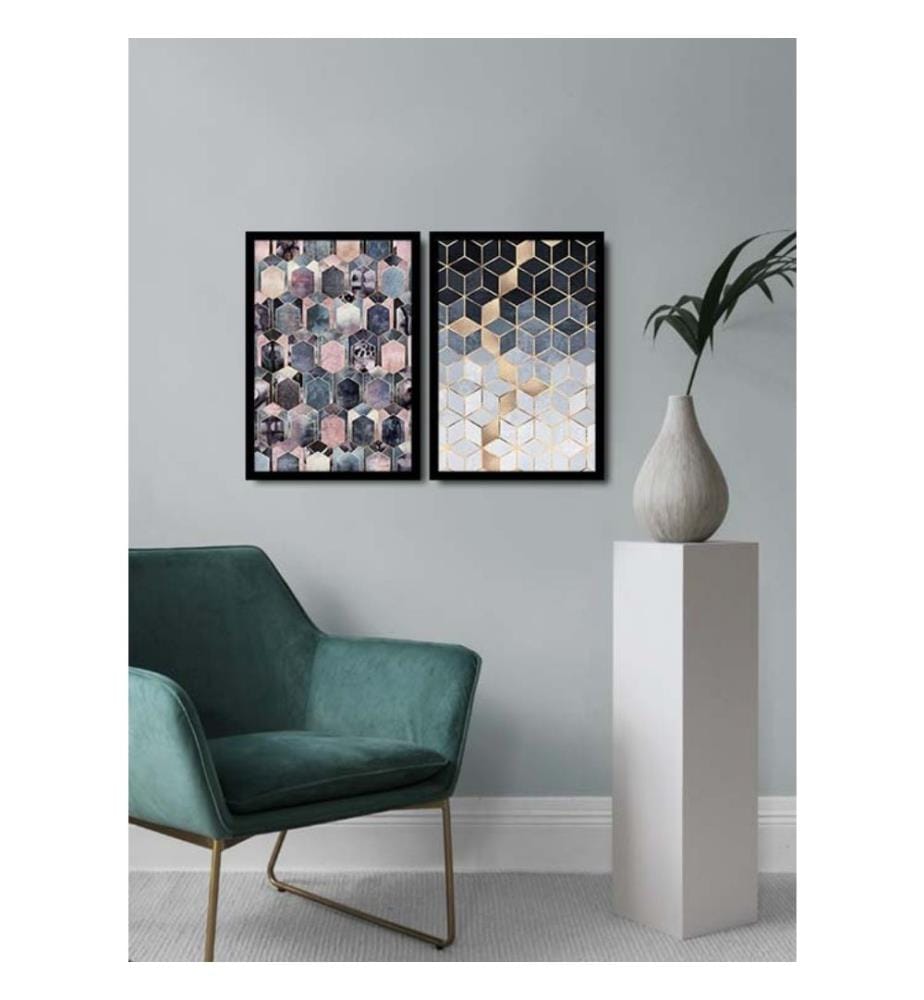 Peinture décorative encadrée MDF, 2 pièces, Multicolore, Peinture MDF, Cadre PVC