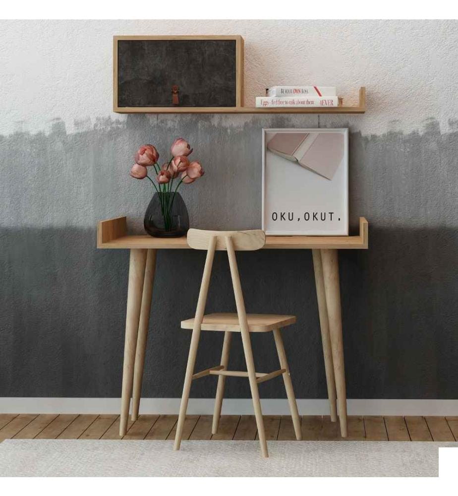 Bureau d'étude, chêne, gris foncé, panneau de particules mélaminé