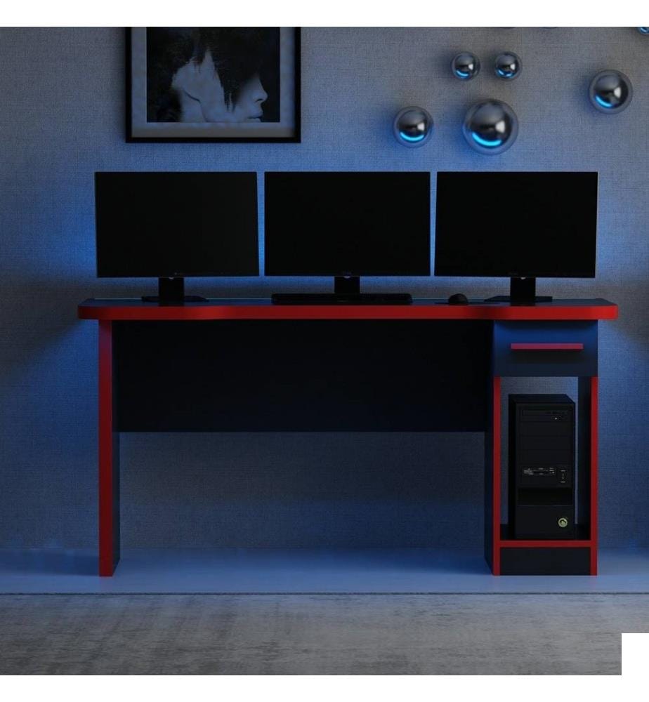 Gaming Desk, noir, rouge, panneau de particules mélaminé