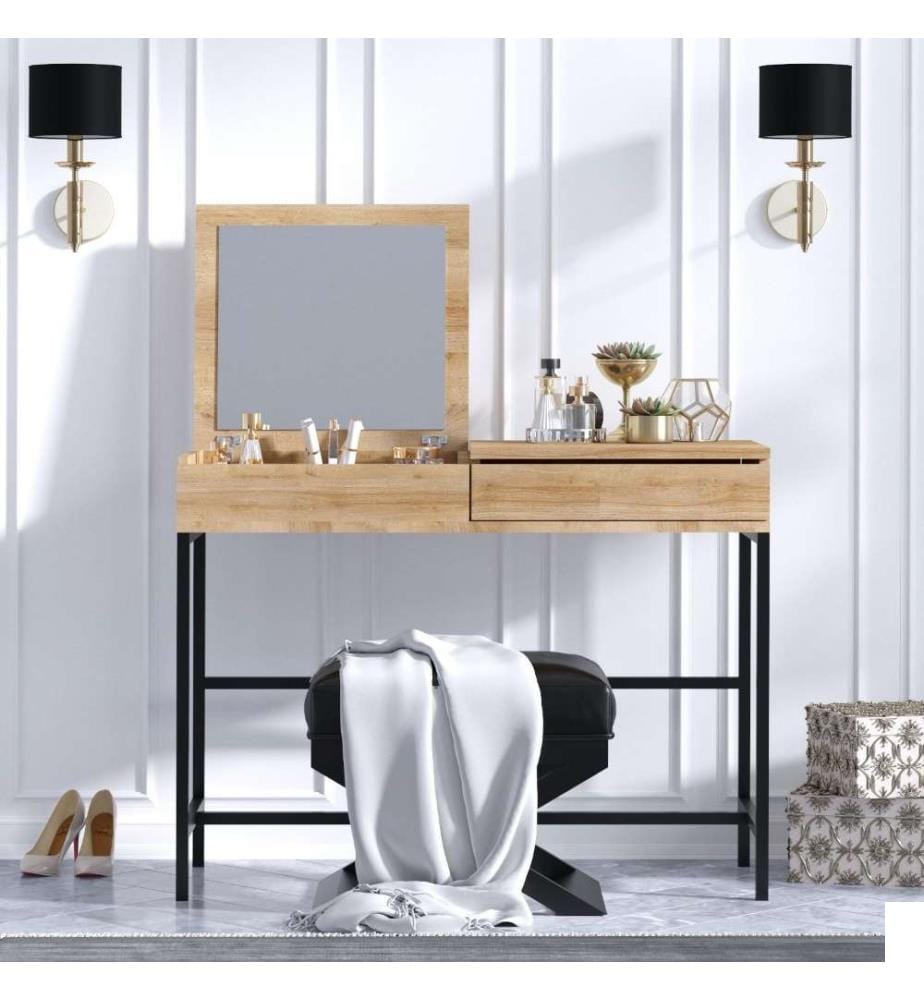 Table de maquillage, chêne, noir, panneau de particules mélaminé