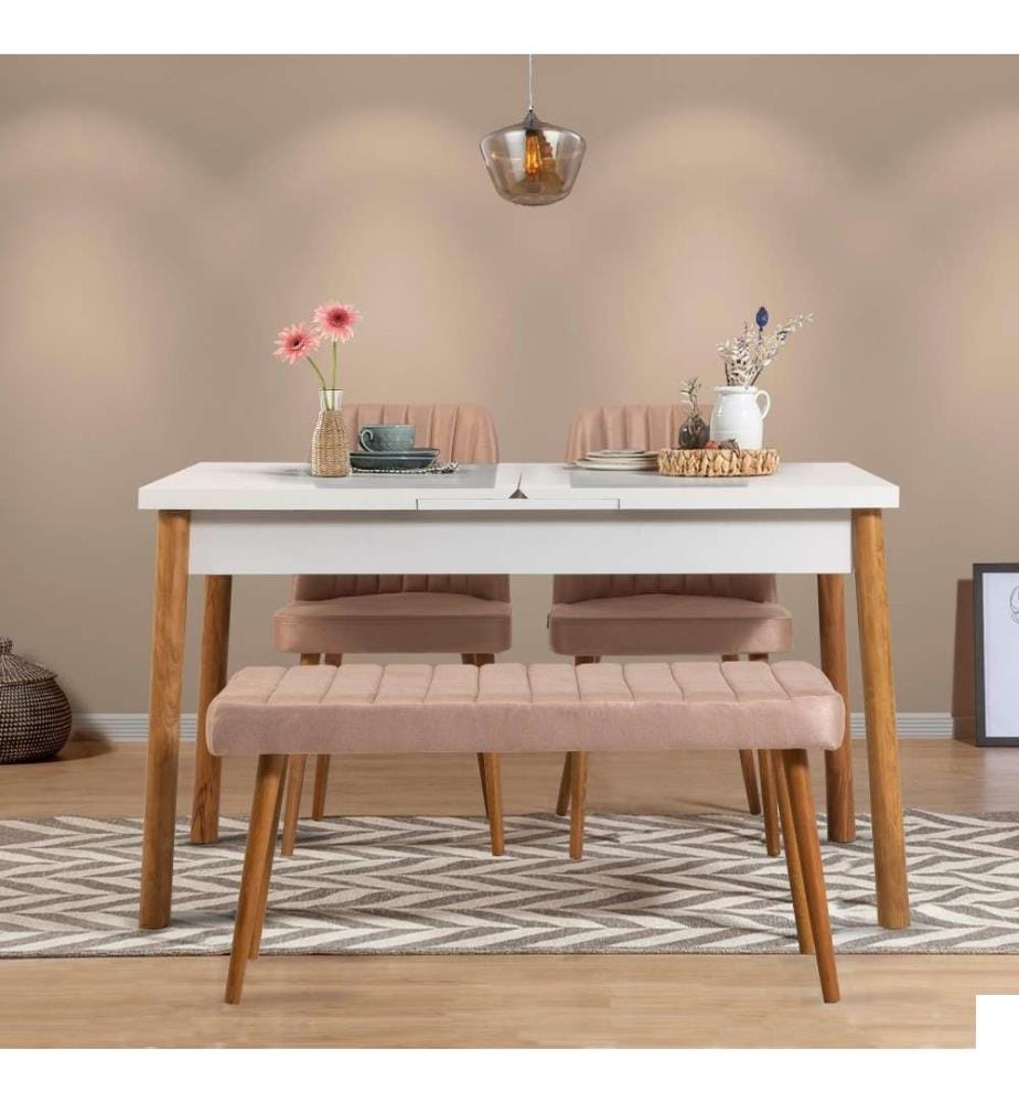 Ensemble table et chaises, 4 pièces, pin atlantique, pierre blanche, panneau de particules mélaminé