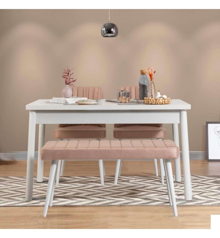 Ensemble table et chaises, 4 pièces, pierre blanche, panneau de particules mélaminé