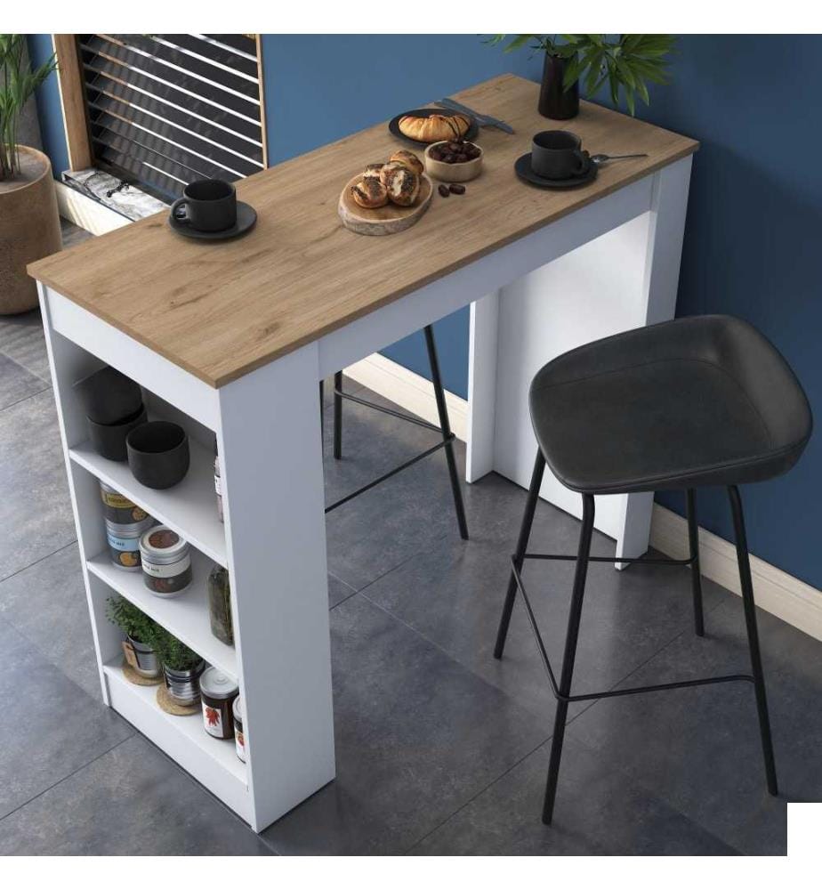Table de cuisine, noyer, blanc, panneau de particules mélaminé