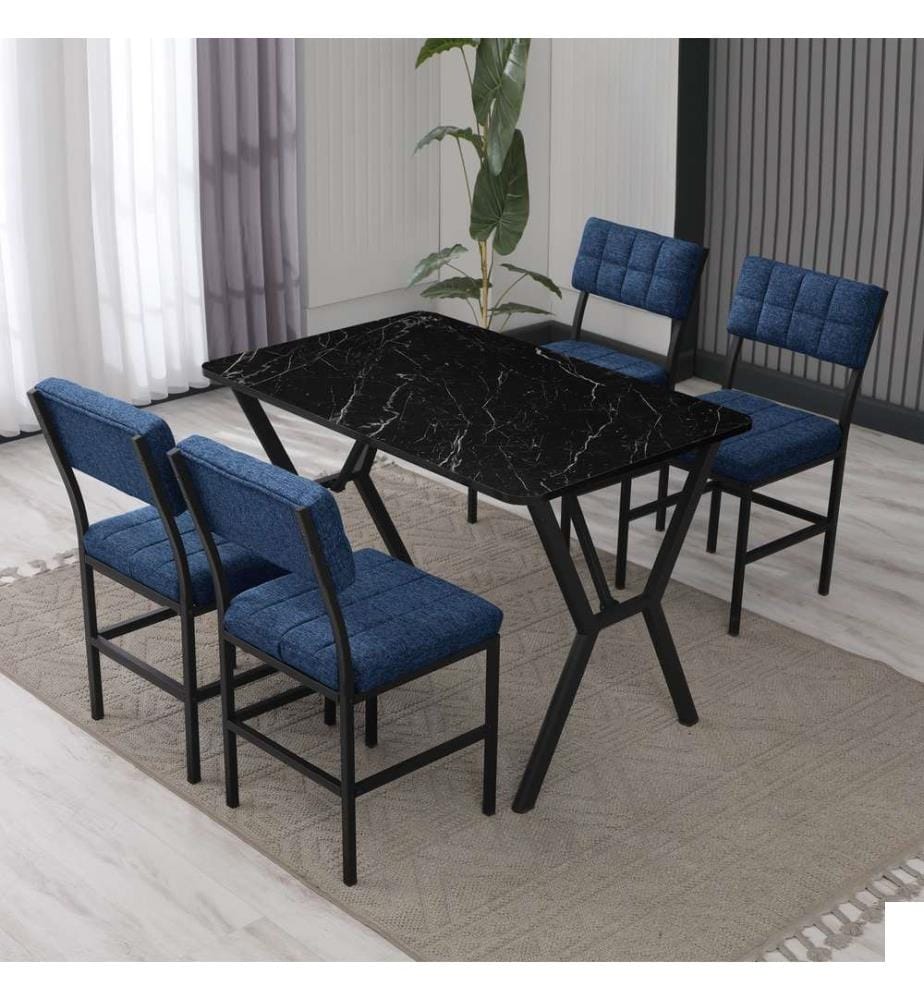 Table de salle à manger extensible avec chaises, 5 pièces, bleu marine, noir, 100 % panneau de particules mélaminé