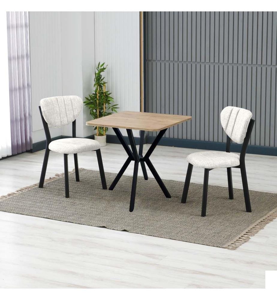 Table de salle à manger extensible avec chaises, 3 pièces, Crème, Noyer, 100 % panneau de particules mélaminé