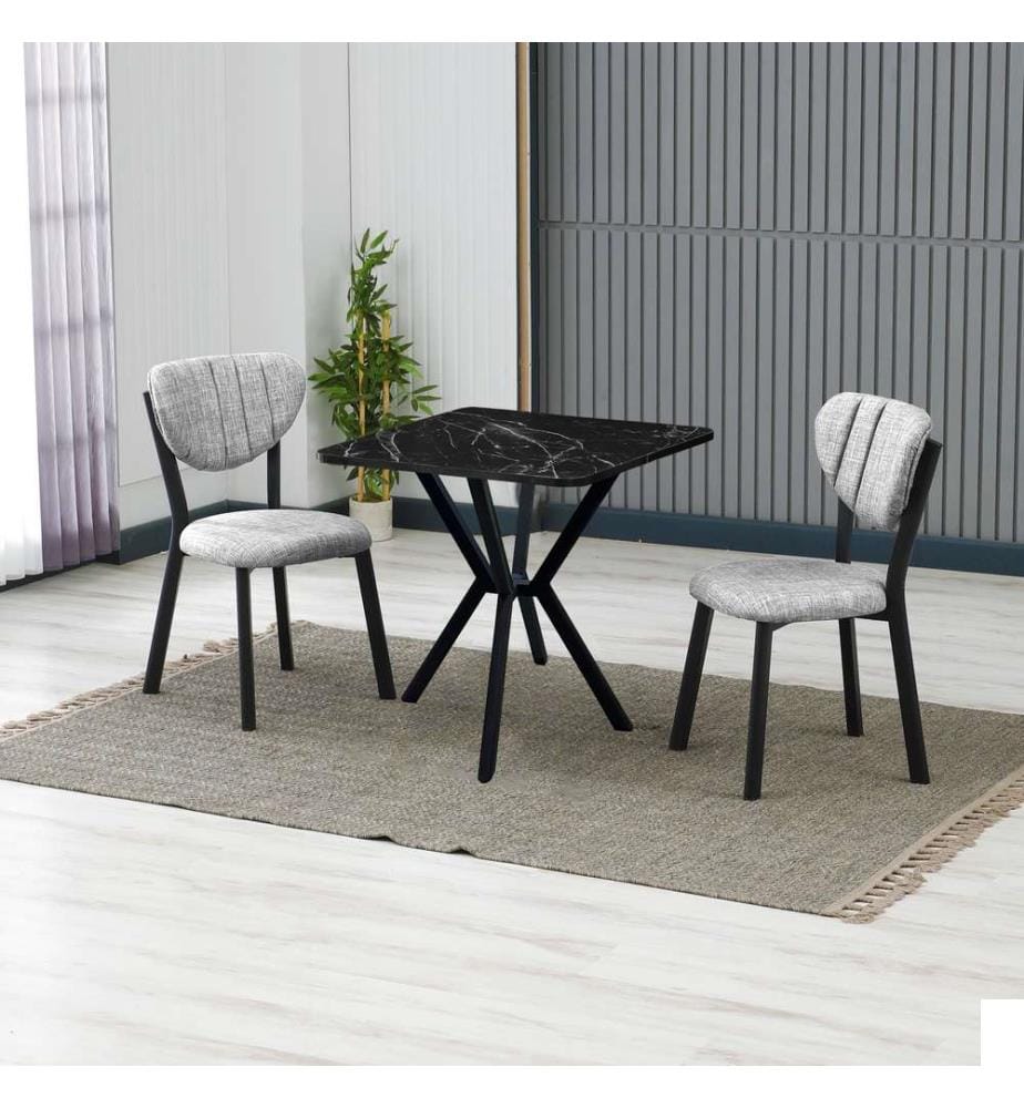 Table de salle à manger extensible avec chaises, 3 pièces, Gris, Noir, 100 % panneau de particules mélaminé