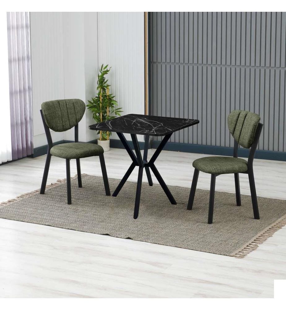 Table de salle à manger extensible avec chaises, 3 pièces, Vert, Noir, 100 % panneau de particules mélaminé