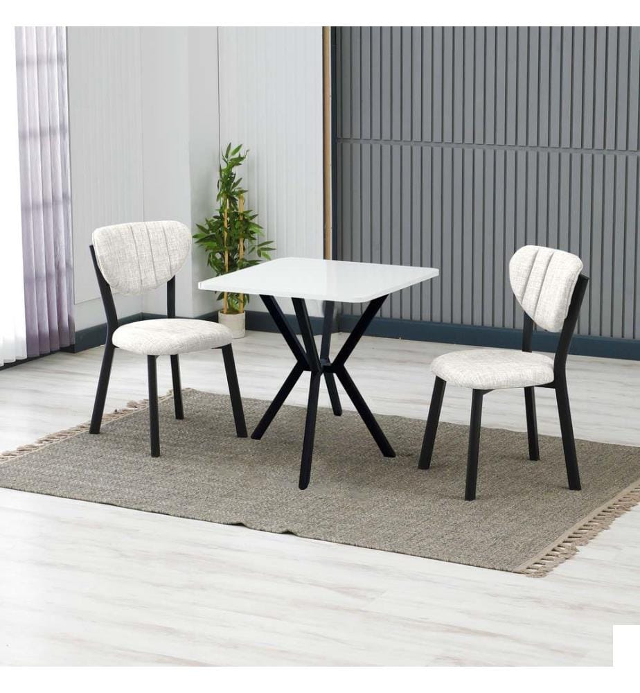 Table de salle à manger extensible avec chaises, 3 pièces, Crème, Blanc, 100 % panneau de particules mélaminé
