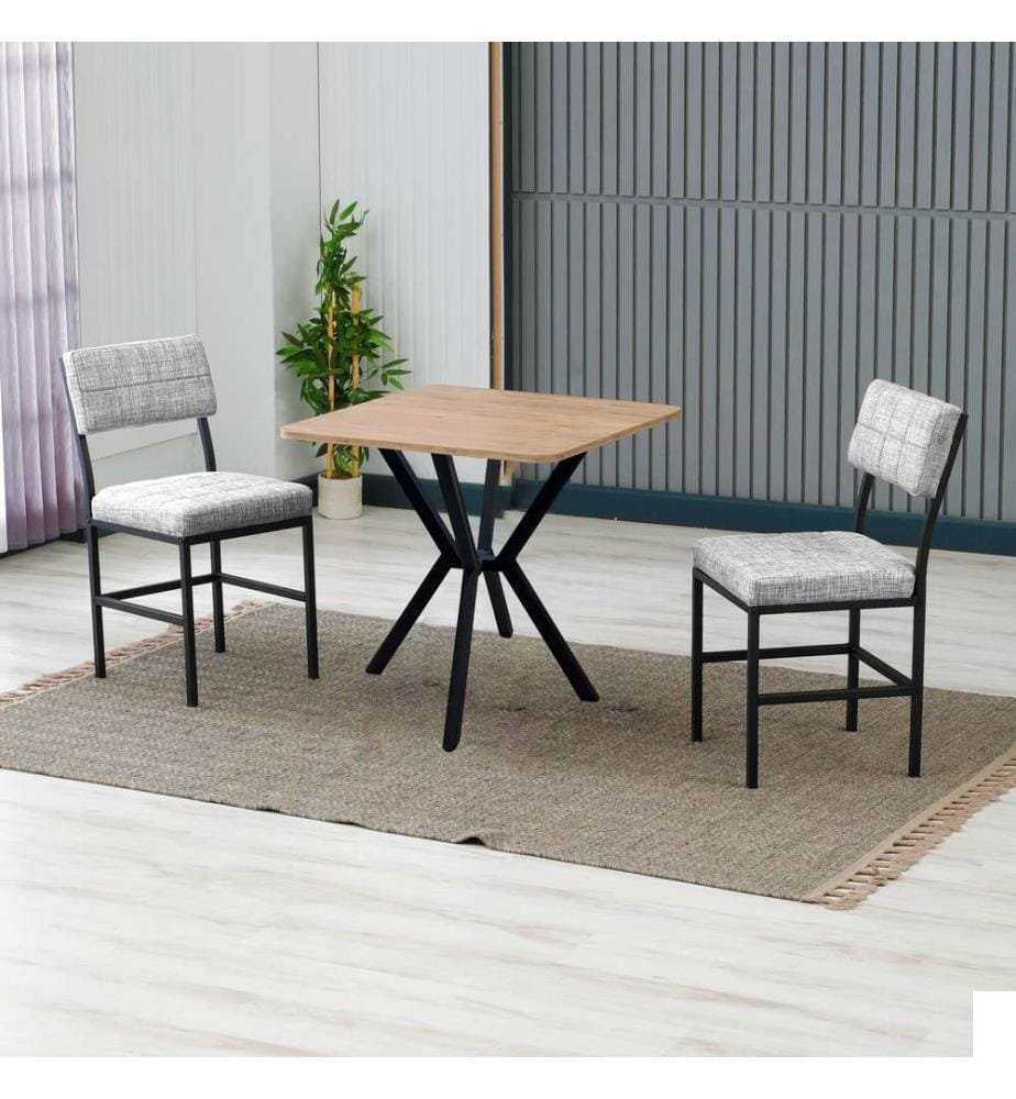 Table de salle à manger extensible avec chaises, 3 pièces, Gris, Noyer, 100 % panneau de particules mélaminé