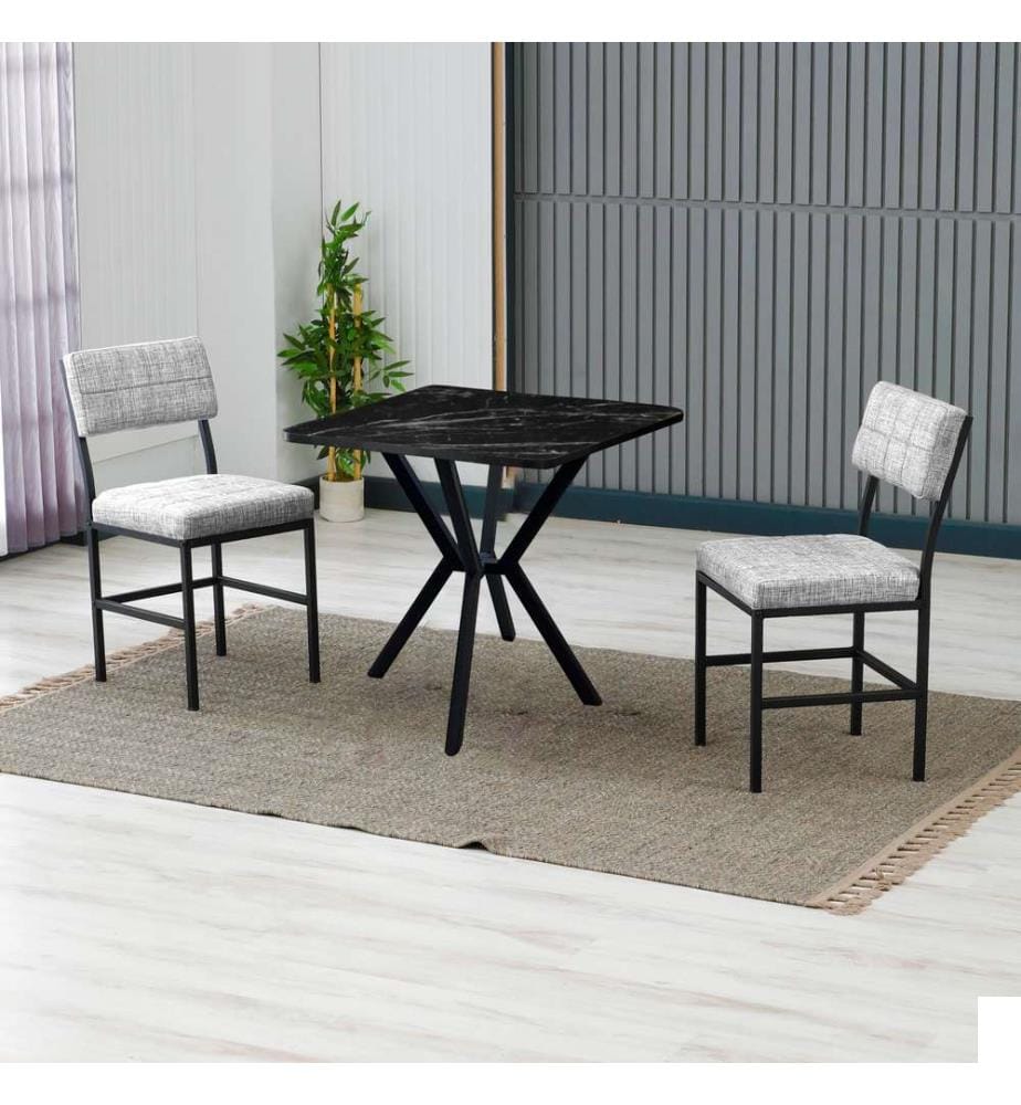Table de salle à manger extensible avec chaises, 3 pièces, Gris, Noir, 100 % panneau de particules mélaminé