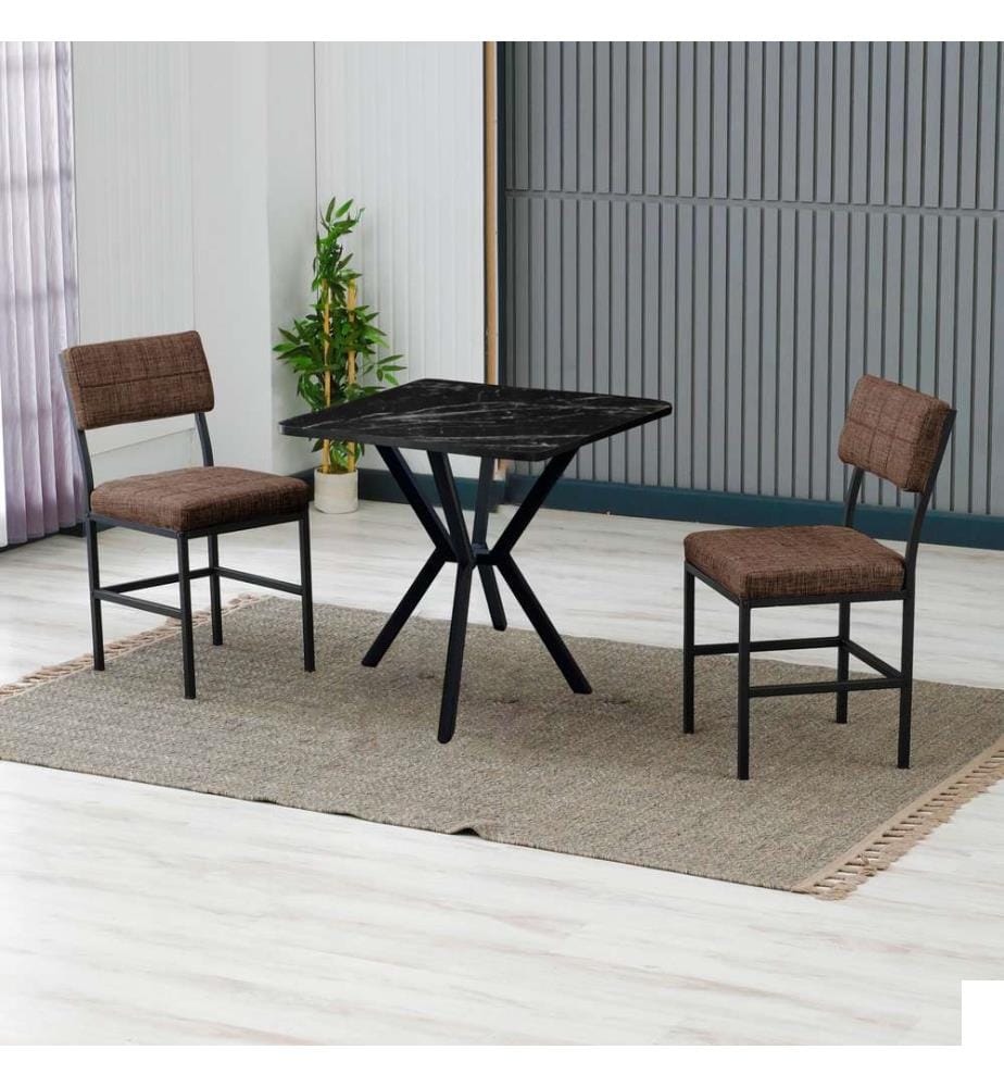 Table de salle à manger extensible avec chaises, 3 pièces, marron, noir, 100 % panneau de particules mélaminé