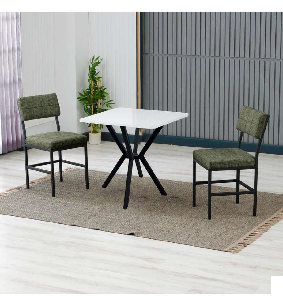 Table de salle à manger extensible avec chaises, 3 pièces, Vert, Blanc, 100 % panneau de particules mélaminé