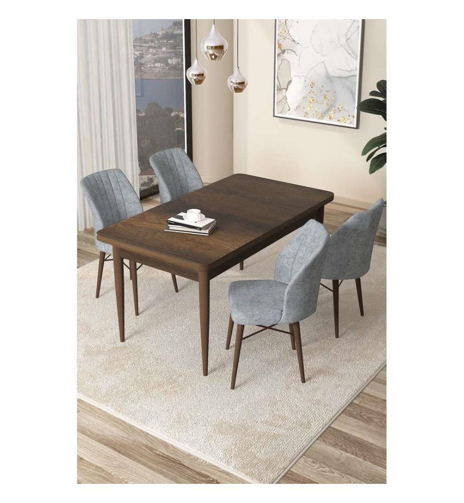 Ensemble de salle à manger avec table et chaises, 5 pièces, baroque, gris, 100 % panneau de particules mélaminé