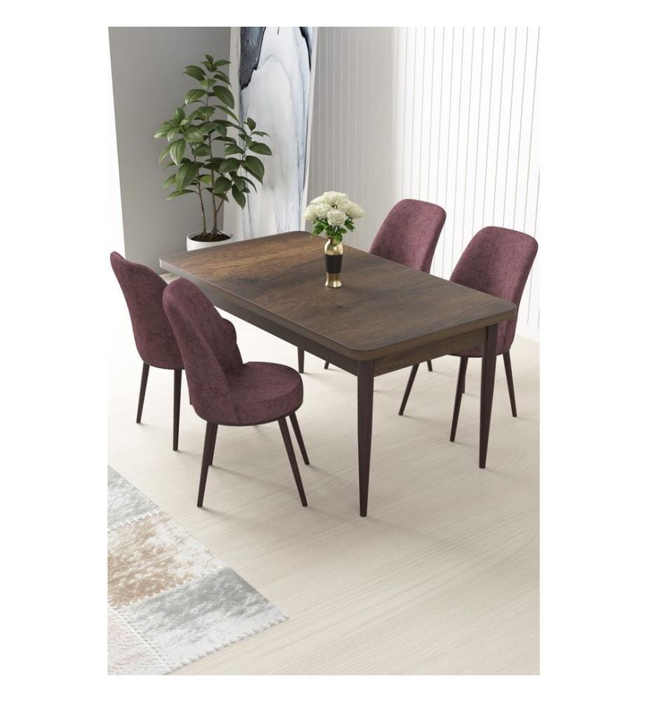 Ensemble de salle à manger avec table et chaises, 5 pièces, baroque, vieux rose, 100 % panneau de particules mélaminé