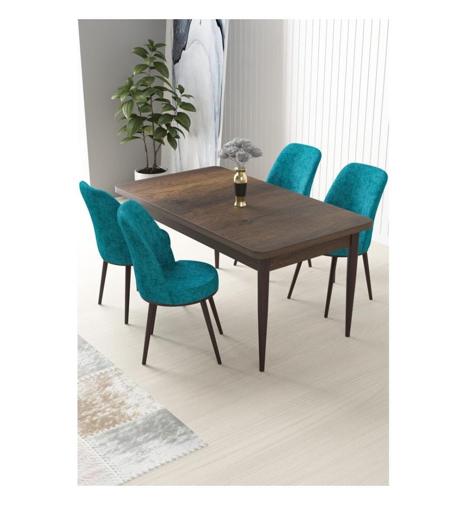 Ensemble de salle à manger avec table et chaises, 5 pièces, baroque, turquoise, 100 % panneau de particules mélaminé